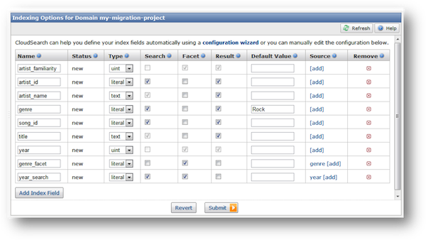 Configuring index fields