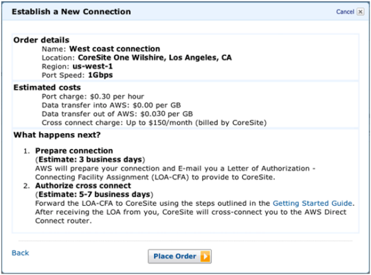 AWS Direct connect Establish a new connection