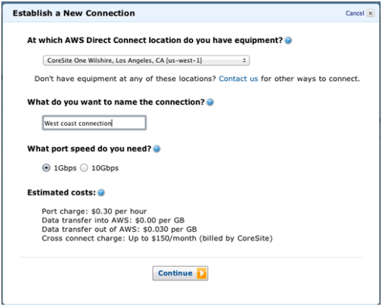 AWS Direct connect Establish a new connection