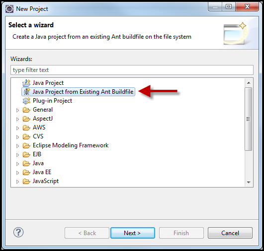 Java Project from Existing Ant Buildfile Create a New Java Project from the Ant Build File