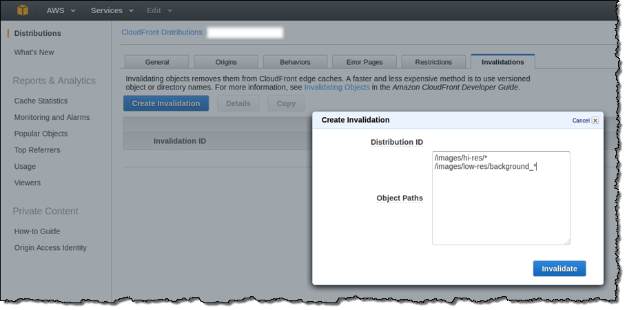 Invalidations Cloudfront