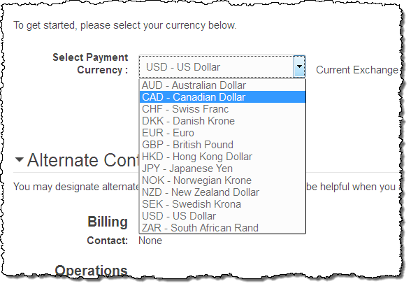 New Preferred Payment Currency for AWS – Canadian Dollars (CAD