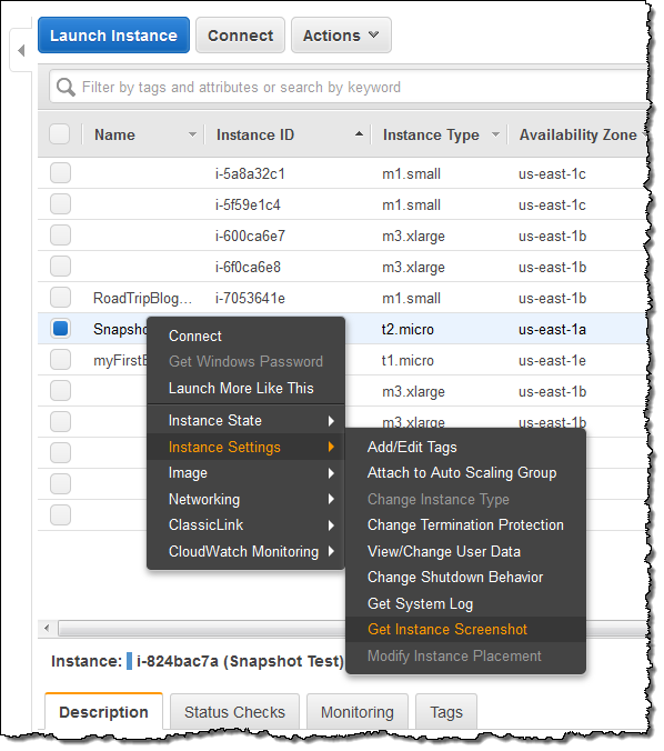 Amazon EC2 capture écran