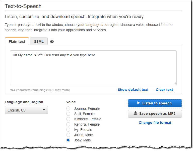 amazon polly text to speech free