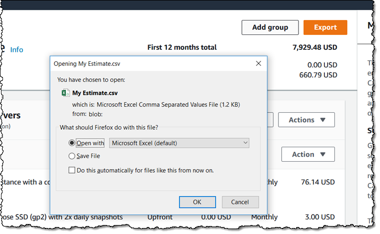 aws pricing calculator api