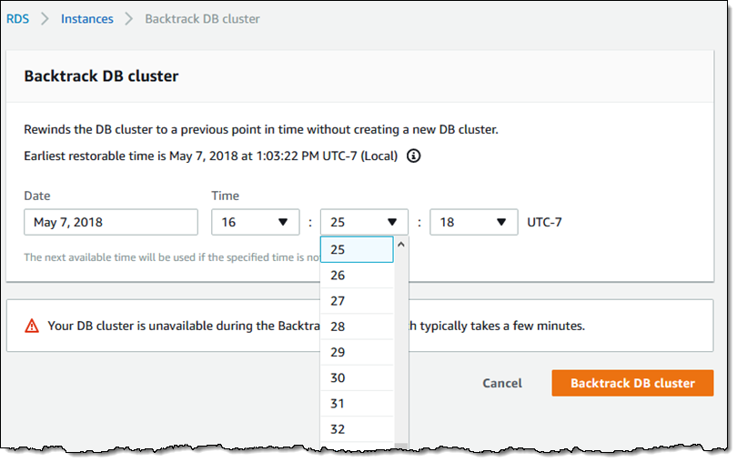 AWS Amazon Aurora BackTrack 