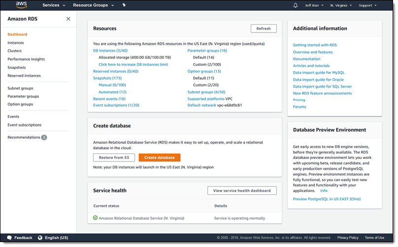 Amazon Rds アップデート コンソールの更新 Rds の推奨事項 Performance Insights M5 インスタンス Mysql 8 Mariadb 10 3 その他多数 Amazon Web Services ブログ