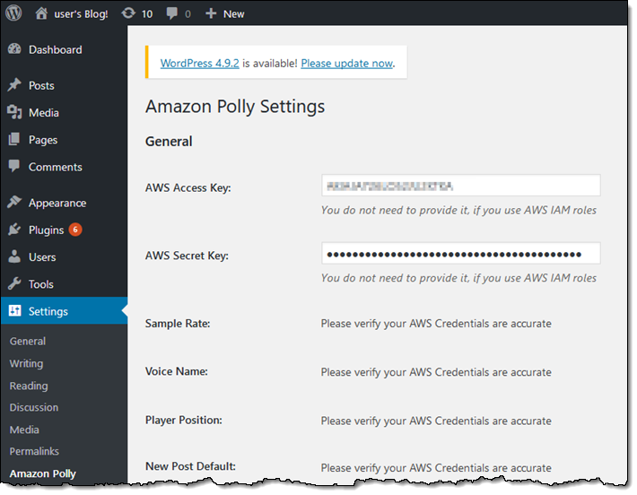 Date available. Amazon Polly. AWS Credential настройка. Установить русский плагин н Амазон. Blog Audio пример на сайте.