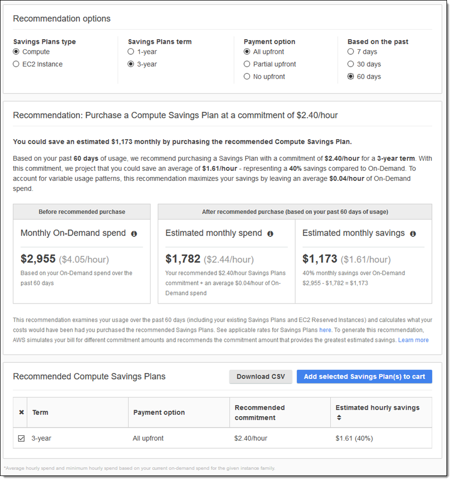 Savings Plan Recommendation