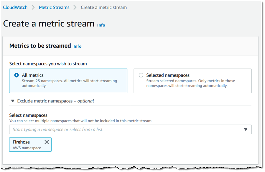 Metric Stream 생성 - 1부, 전체 또는 선택