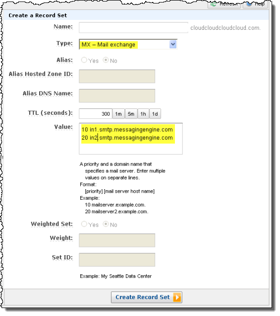 aws email server record